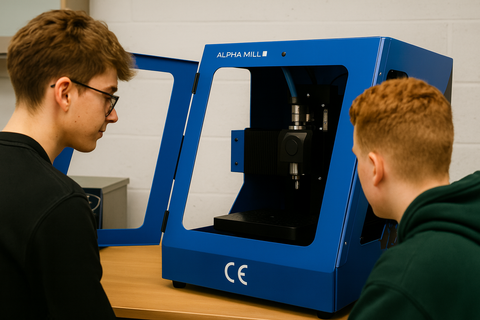 Student working on desktop CNC machine